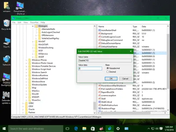 Windows 10 control userparola2