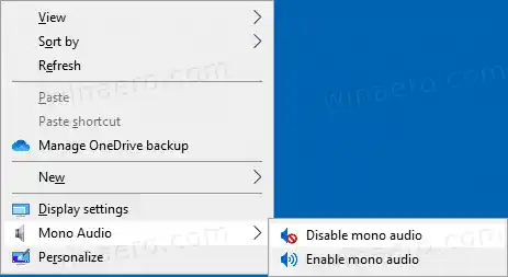 Windows 10에 모노 오디오 컨텍스트 메뉴 추가