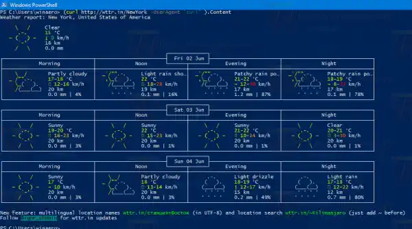 สภาพอากาศตำแหน่ง Windows 10 ใน Powershell