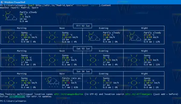 „Windows 10“ šalies orai „Powershell“.