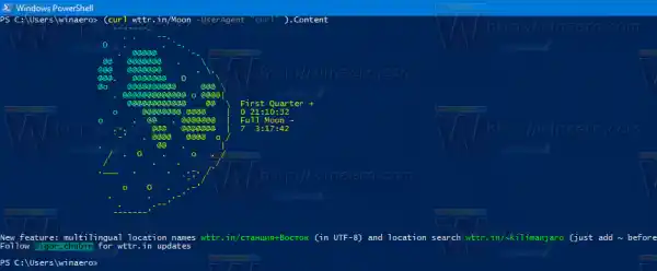 Fase Bulan Windows 10 Di PowerShell