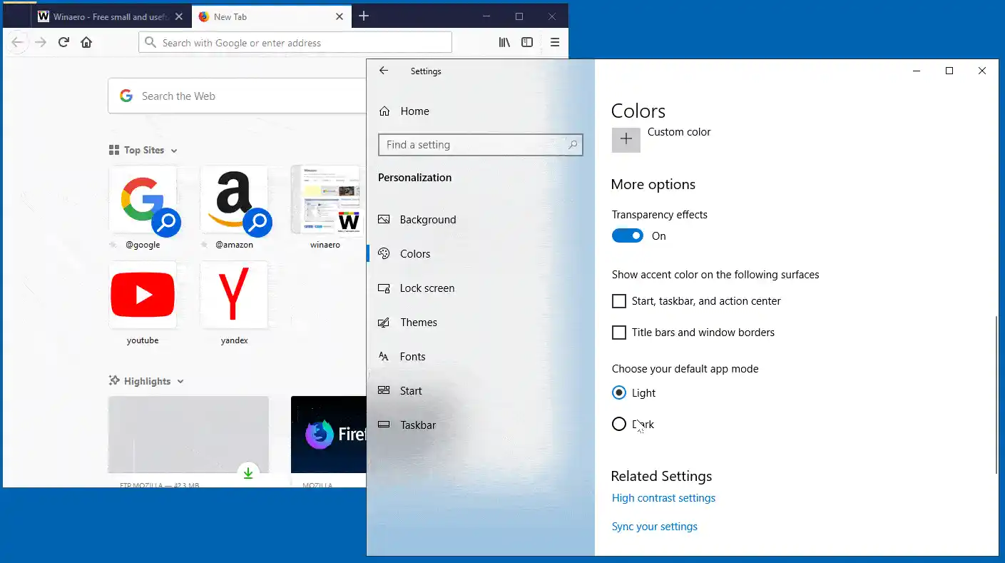 Impedisci a Firefox di seguire la modalità app Chiaro e Scuro in Windows 10