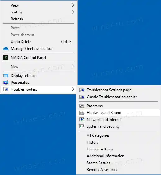 Agregar menú contextual de solucionadores de problemas en Windows 10