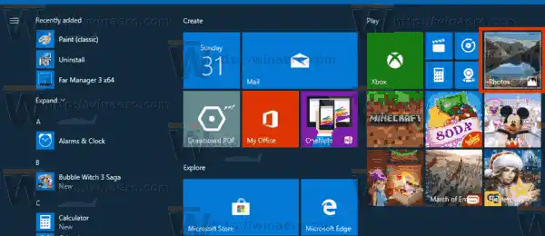 Thay đổi giao diện Live Tile của ứng dụng Ảnh trong Windows 10