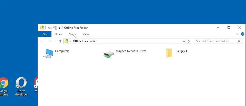 Crear acceso directo a la carpeta de archivos sin conexión en Windows 10