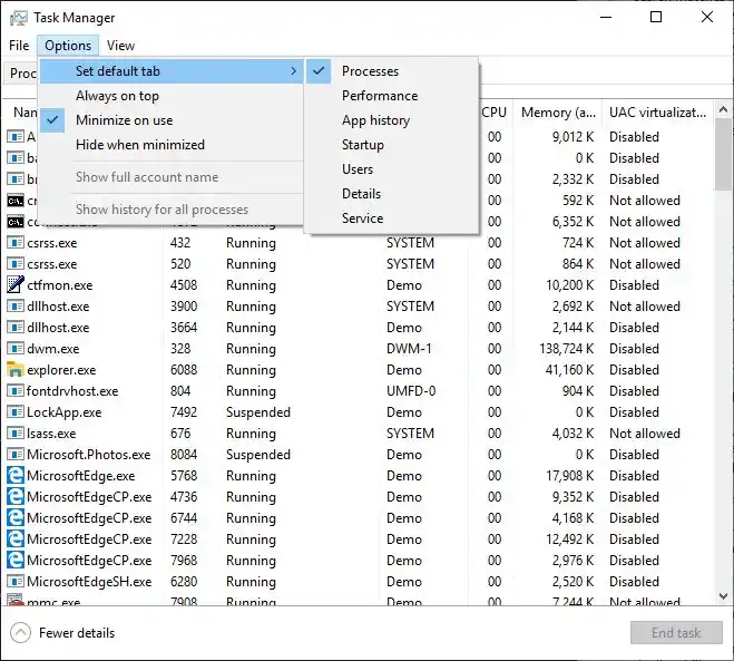 Setzen Sie den Task-Manager in Windows 10 auf die Standardeinstellungen zurück