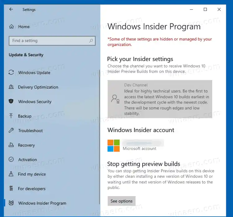 Inaktivera Windows Insider-programinställningar i Windows 10