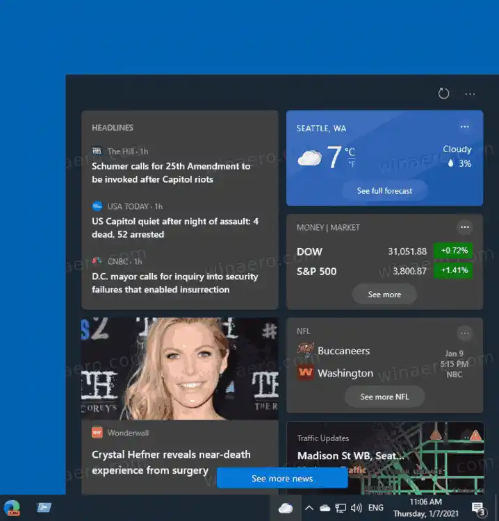 Menú desplegable de noticias e intereses de Windows 10