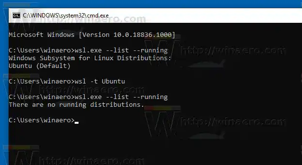 実行中の WSL ディストリビューションを終了する Windows 10