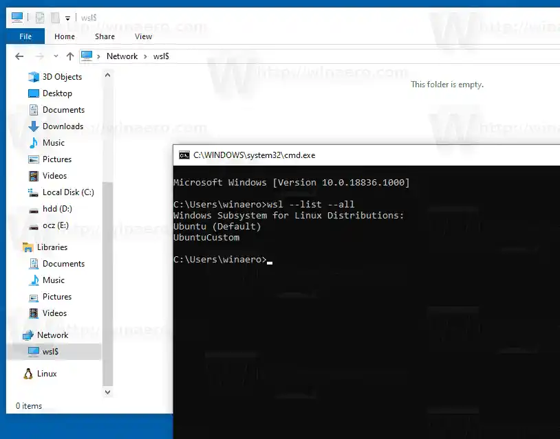 WSL ディストリビューション Windows 10 の終了