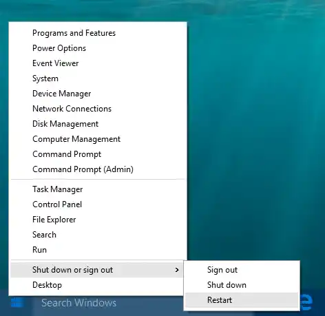 Pag-shutdown ng Start menu ng Windows 10