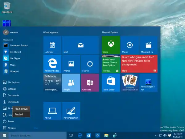 Windows 10 Start win x afsluiten