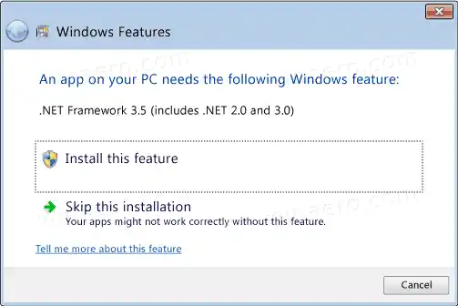 Instalirajte .NET Framework 3.5 u Windows 10