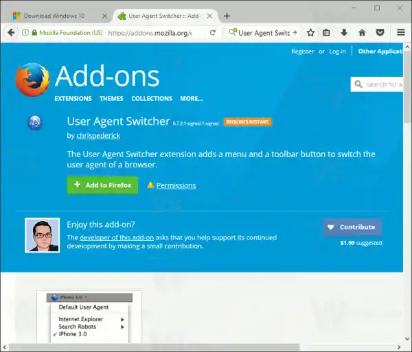 User Agent-switcher in Firefox