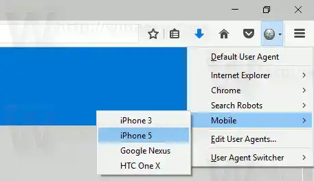 User Agent Switcher Selecteer Ua