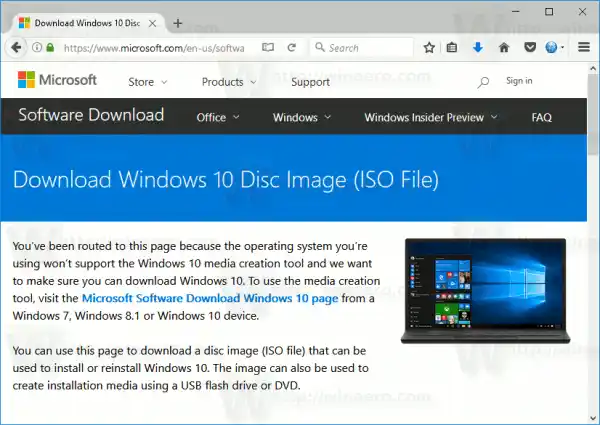 Windows 10 Download ISO-afbeeldingen rechtstreeks