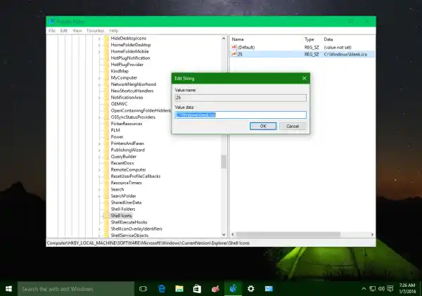 Remova a sobreposição de seta de atalho no Windows 10