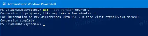 Posodobite z WSL na WSL 2 v sistemu Windows 10