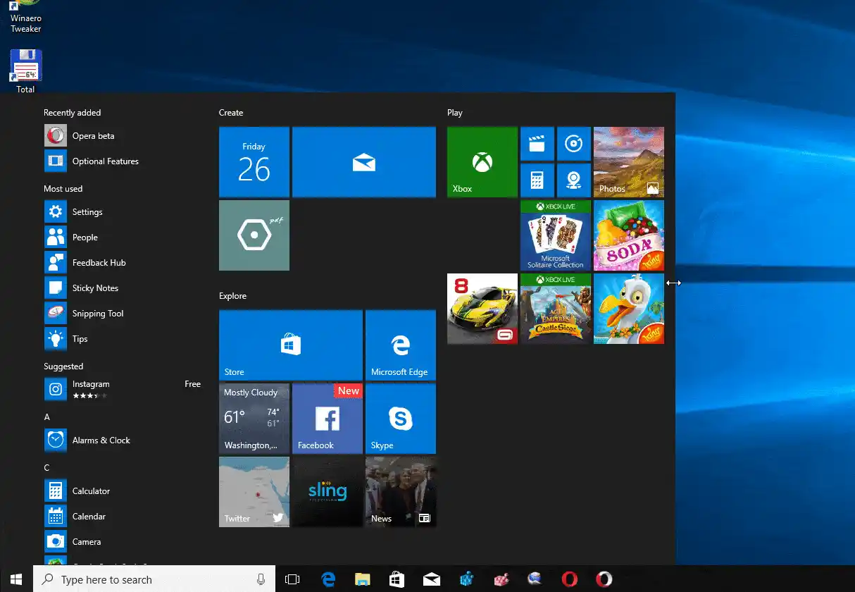 Windows 10 Redimensionează Meniul Start lateral