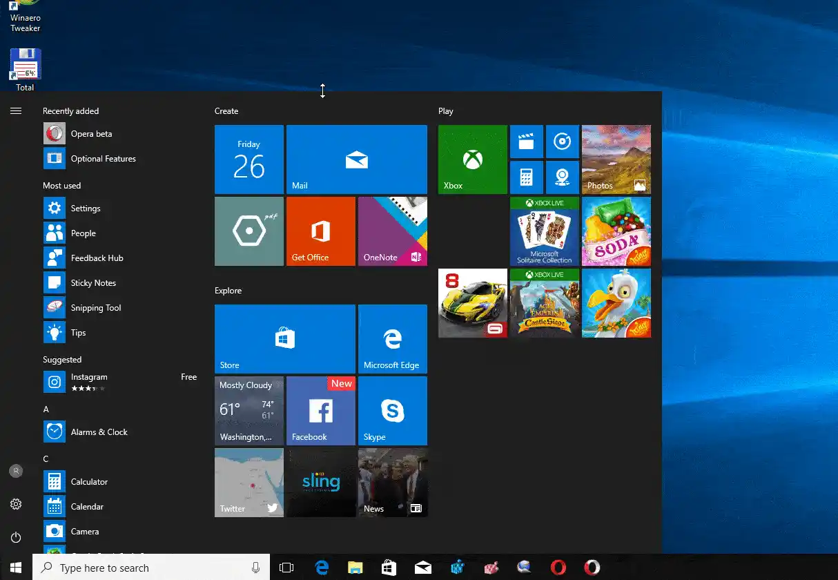 Menu Mula Lalai Windows 10