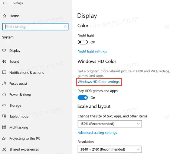 Увімкніть або вимкніть HDR і WCG Color for Display у Windows 10