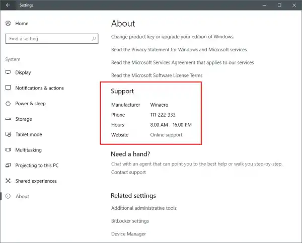 Windows 10 OEMInformation New String Value