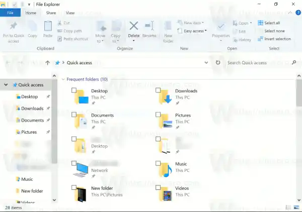 Casete de selectare Windows 10 activate în File Explorer