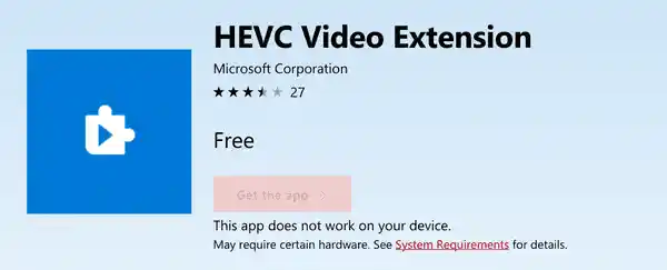 HEVC விண்டோஸ் 10 மைக்ரோசாப்ட் ஸ்டோர்