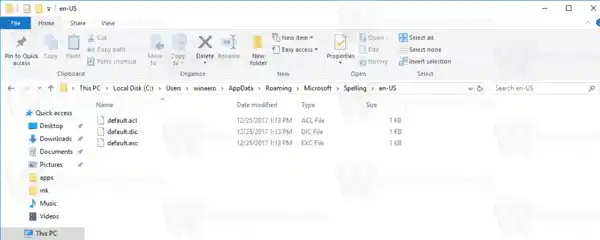 Arquivos de dicionário no Windows 10