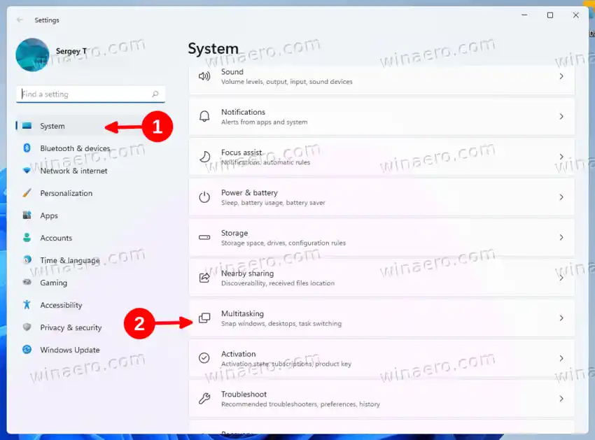 Select System>Multitarea en Configuración