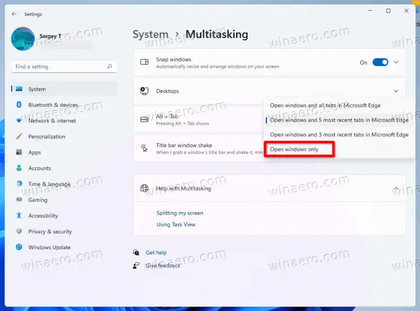 ไฟล์ Registry เพื่อปิดการใช้งานแท็บ Edge ในแท็บ Alt