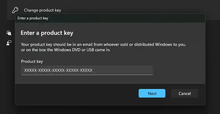 Windows 11 dostáva aktualizované dialógové okno Product Key