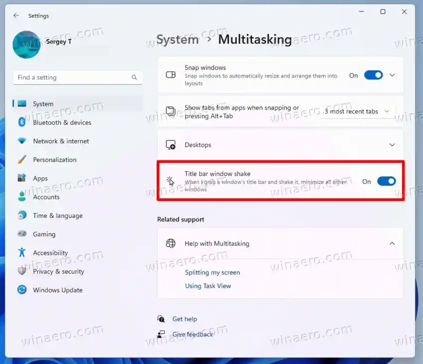 Paganahin ang Minimize Windows na may Title Bar Shake sa Windows 11 (Aero Shake)