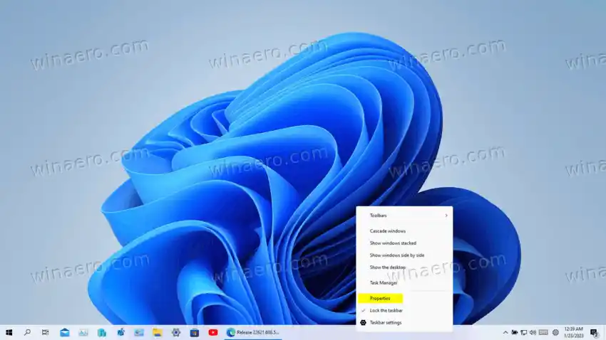 Menu Démarrer et barre des tâches classiques dans Windows 11 21H2