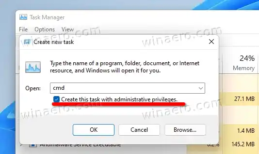 Windows 11 Åbn kommandoprompt som administrator fra proceslinjen