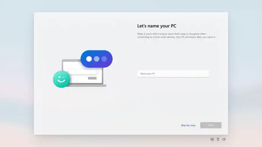 Windows 11 OOBE، اپنے پی سی پیج کو نام دیں۔