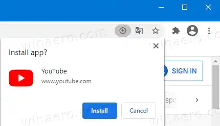 YouTube PWA, kas darbojas operētājsistēmā Windows 10